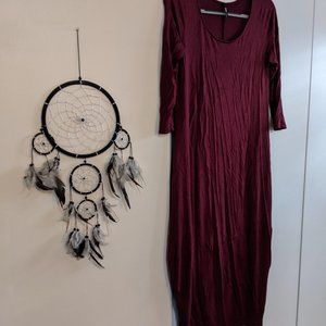 Wine Mid-calf 3/4 Sleeve Cocoon Dress